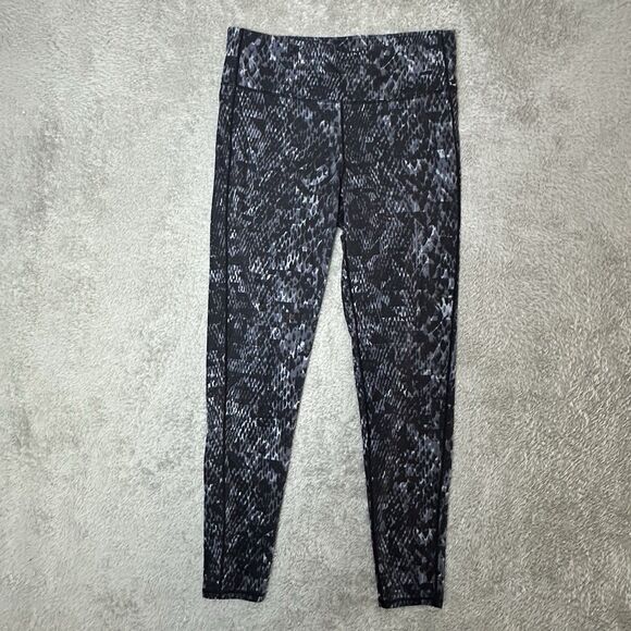 Athleta Womens L Leggings Black Gray Snake Print High Rise Stretch Athleisure - Picture 12 of 12